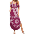 Custom QLD Maroons Rugby Summer Maxi Dress Aussie Aboriginal Mix Polynesian Pattern