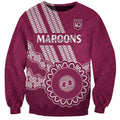 Custom QLD Maroons Rugby Sweatshirt Aussie Aboriginal Mix Polynesian Pattern