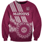 Custom QLD Maroons Rugby Sweatshirt Aussie Aboriginal Mix Polynesian Pattern