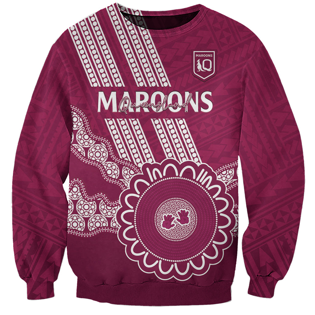 Custom QLD Maroons Rugby Sweatshirt Aussie Aboriginal Mix Polynesian Pattern