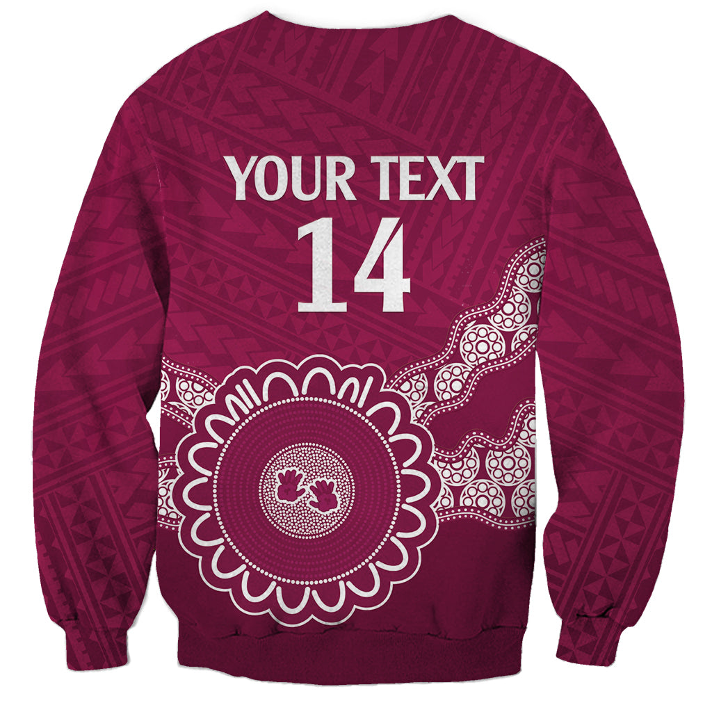 Custom QLD Maroons Rugby Sweatshirt Aussie Aboriginal Mix Polynesian Pattern
