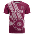 Custom QLD Maroons Rugby T Shirt Aussie Aboriginal Mix Polynesian Pattern