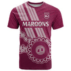 Custom QLD Maroons Rugby T Shirt Aussie Aboriginal Mix Polynesian Pattern