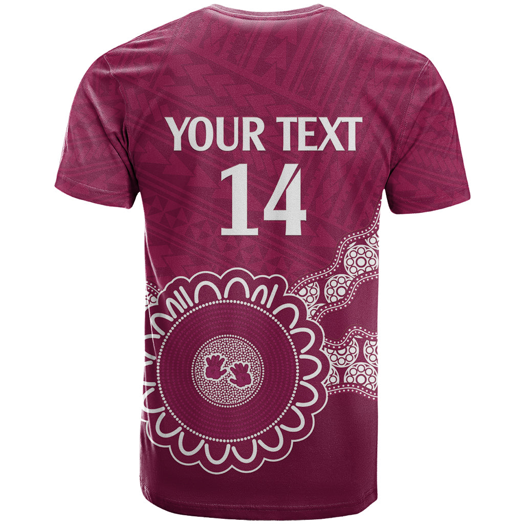 Custom QLD Maroons Rugby T Shirt Aussie Aboriginal Mix Polynesian Pattern