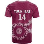 Custom QLD Maroons Rugby T Shirt Aussie Aboriginal Mix Polynesian Pattern