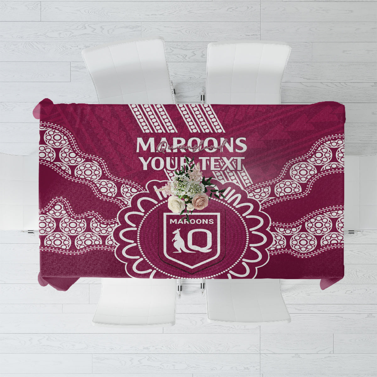 Custom QLD Maroons Rugby Tablecloth Aussie Aboriginal Mix Polynesian Pattern