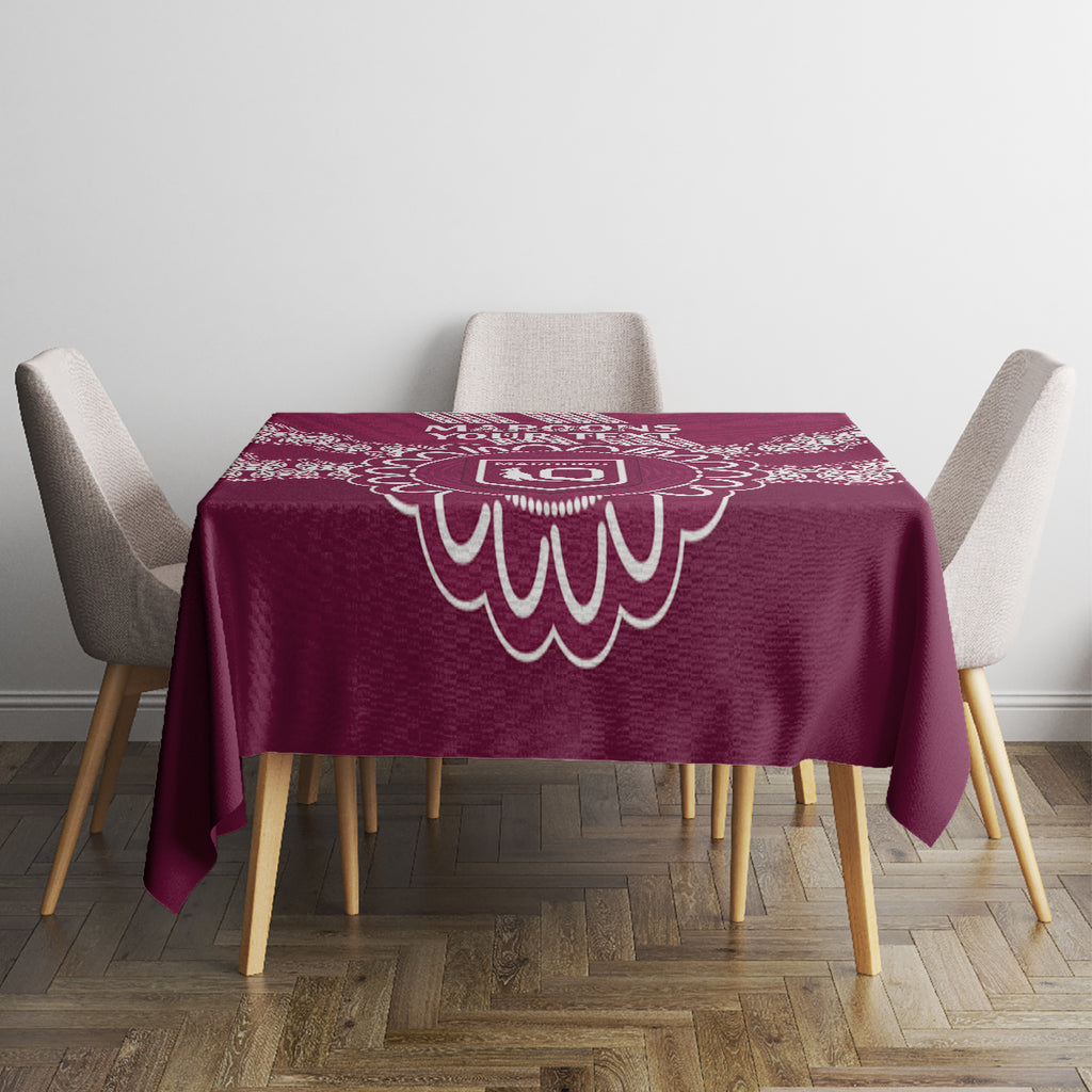 Custom QLD Maroons Rugby Tablecloth Aussie Aboriginal Mix Polynesian Pattern