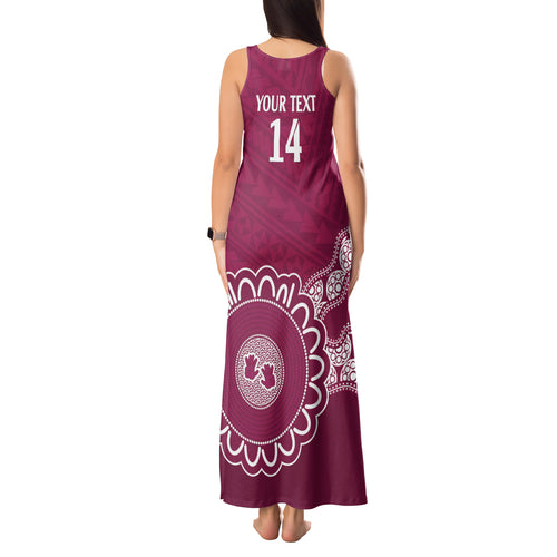 Custom QLD Maroons Rugby Tank Maxi Dress Aussie Aboriginal Mix Polynesian Pattern