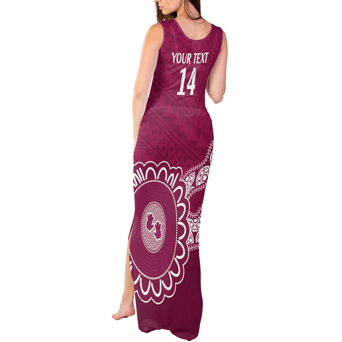 Custom QLD Maroons Rugby Tank Maxi Dress Aussie Aboriginal Mix Polynesian Pattern