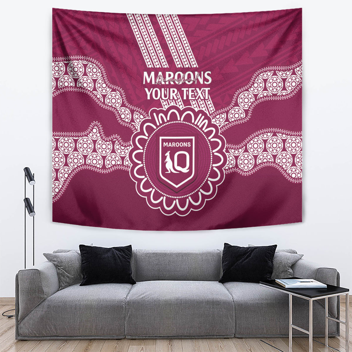 Custom QLD Maroons Rugby Tapestry Aussie Aboriginal Mix Polynesian Pattern