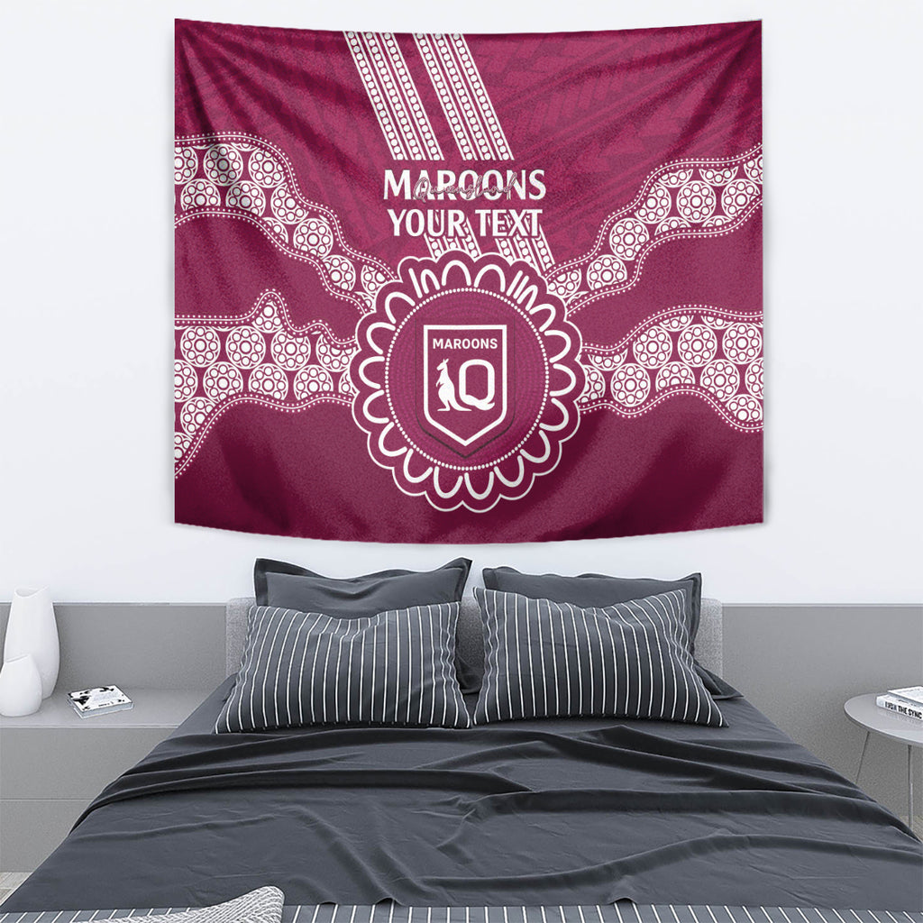 Custom QLD Maroons Rugby Tapestry Aussie Aboriginal Mix Polynesian Pattern