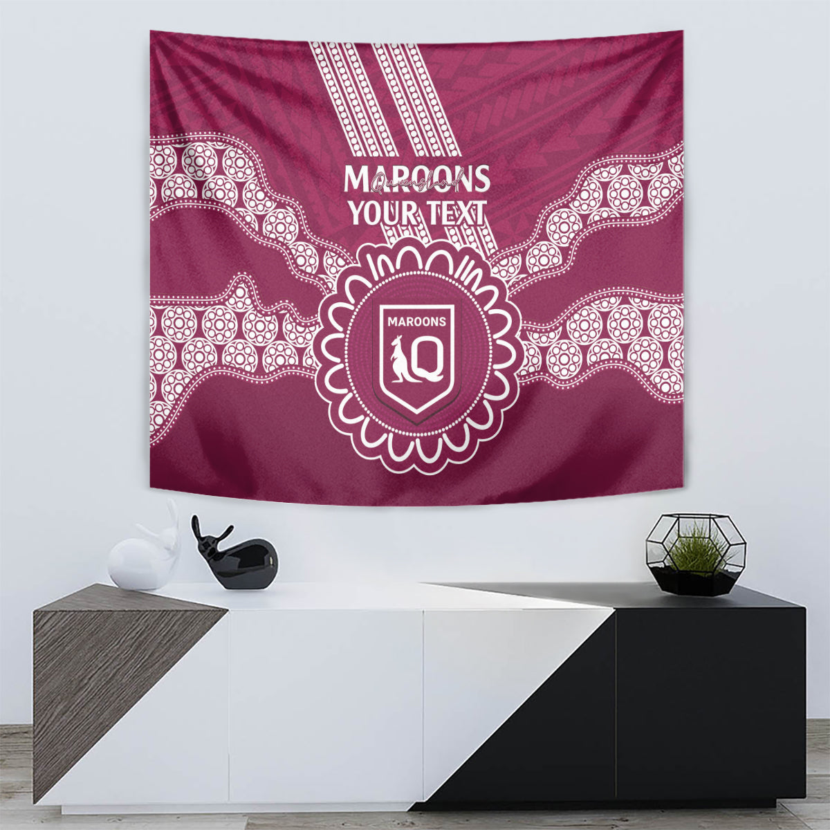 Custom QLD Maroons Rugby Tapestry Aussie Aboriginal Mix Polynesian Pattern
