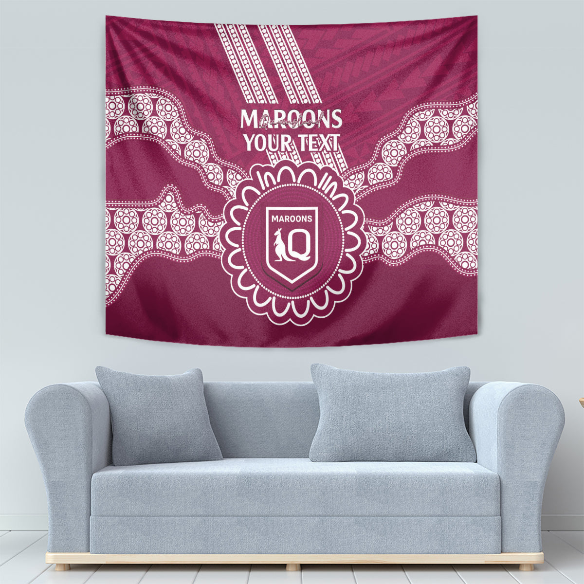 Custom QLD Maroons Rugby Tapestry Aussie Aboriginal Mix Polynesian Pattern