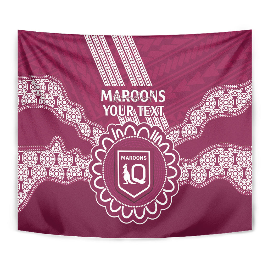 Custom QLD Maroons Rugby Tapestry Aussie Aboriginal Mix Polynesian Pattern