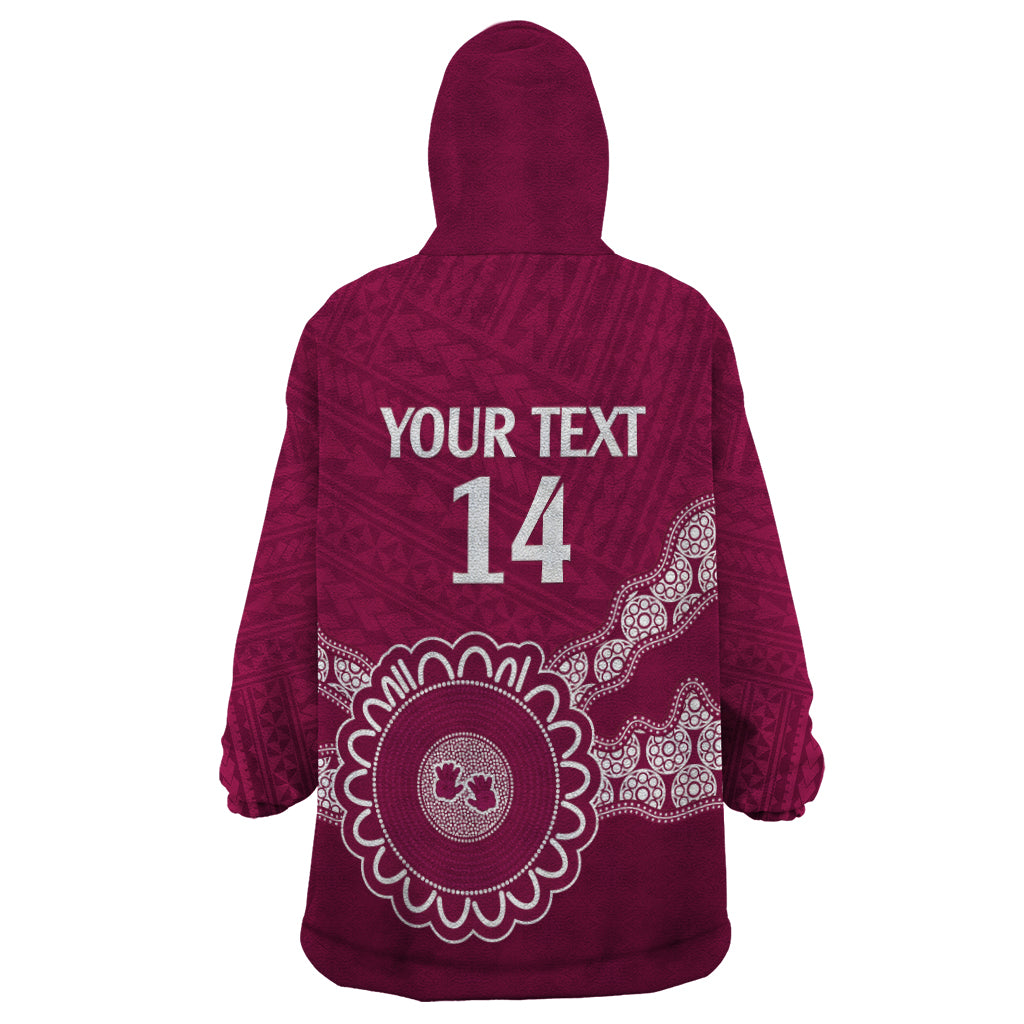 Custom QLD Maroons Rugby Wearable Blanket Hoodie Aussie Aboriginal Mix Polynesian Pattern