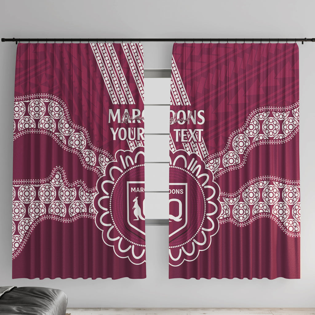 Custom QLD Maroons Rugby Window Curtain Aussie Aboriginal Mix Polynesian Pattern