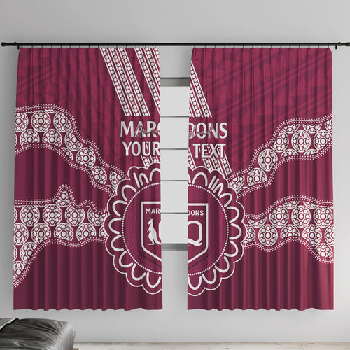 Custom QLD Maroons Rugby Window Curtain Aussie Aboriginal Mix Polynesian Pattern