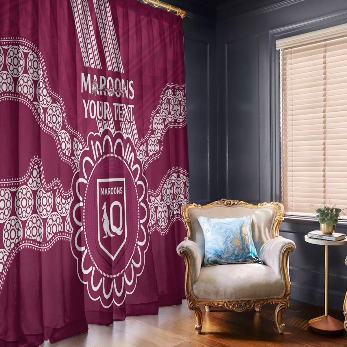 Custom QLD Maroons Rugby Window Curtain Aussie Aboriginal Mix Polynesian Pattern