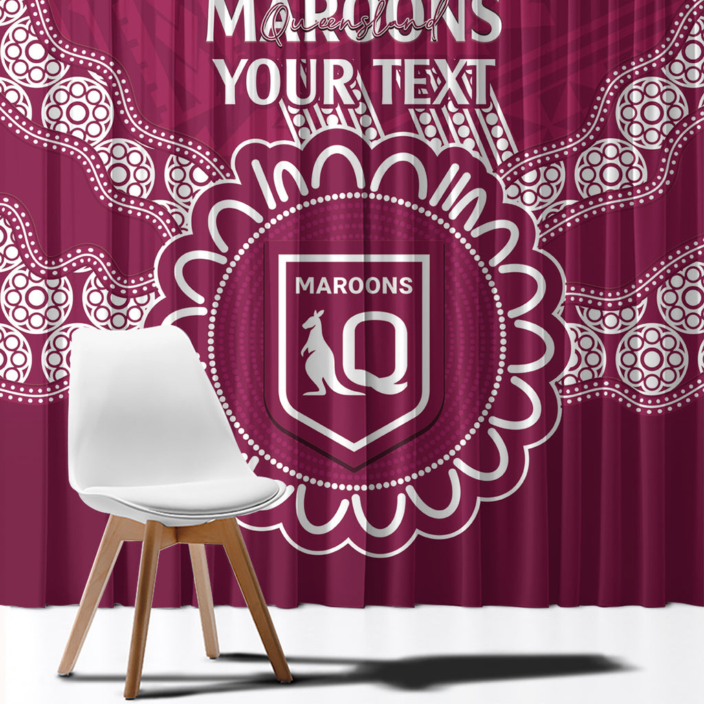 Custom QLD Maroons Rugby Window Curtain Aussie Aboriginal Mix Polynesian Pattern