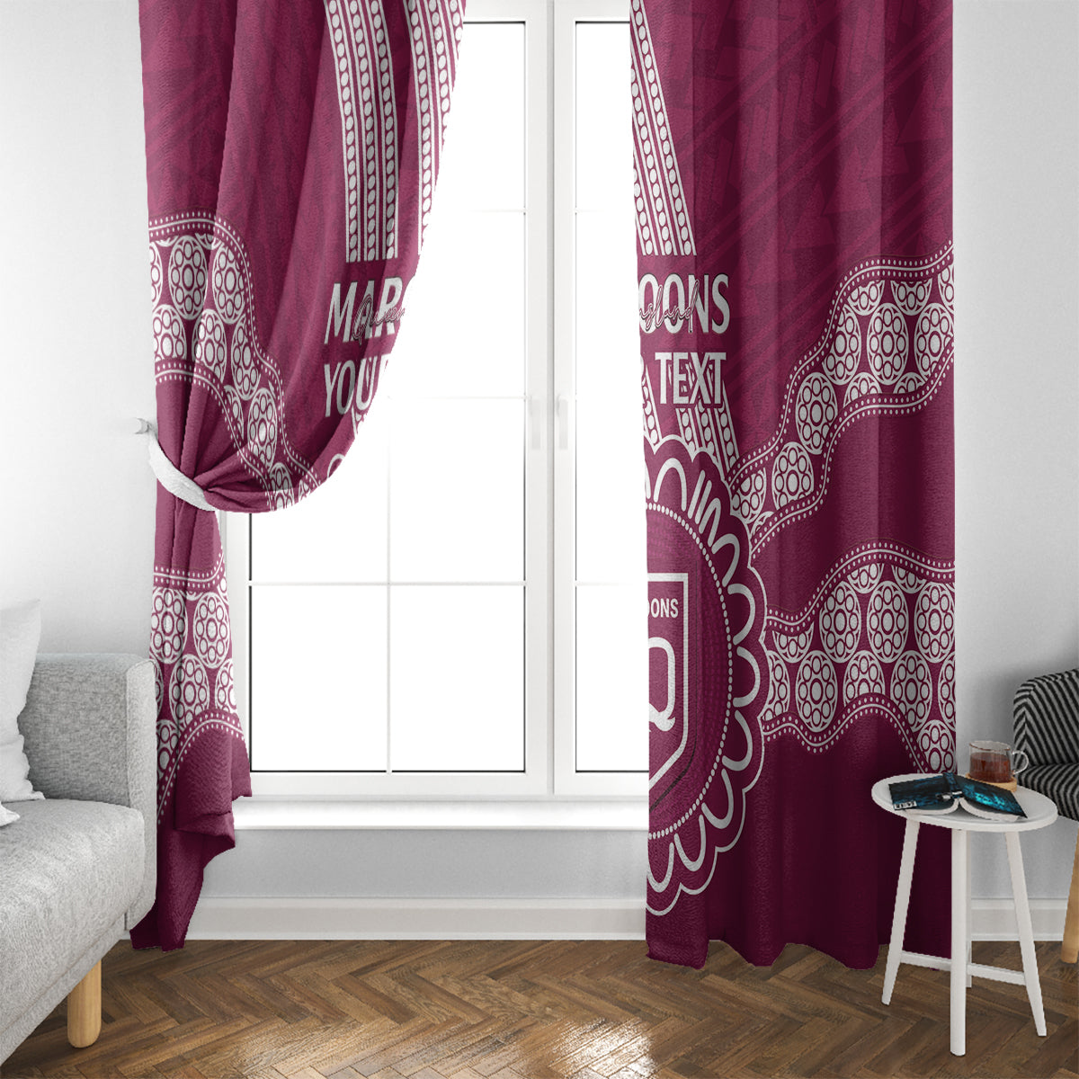 Custom QLD Maroons Rugby Window Curtain Aussie Aboriginal Mix Polynesian Pattern