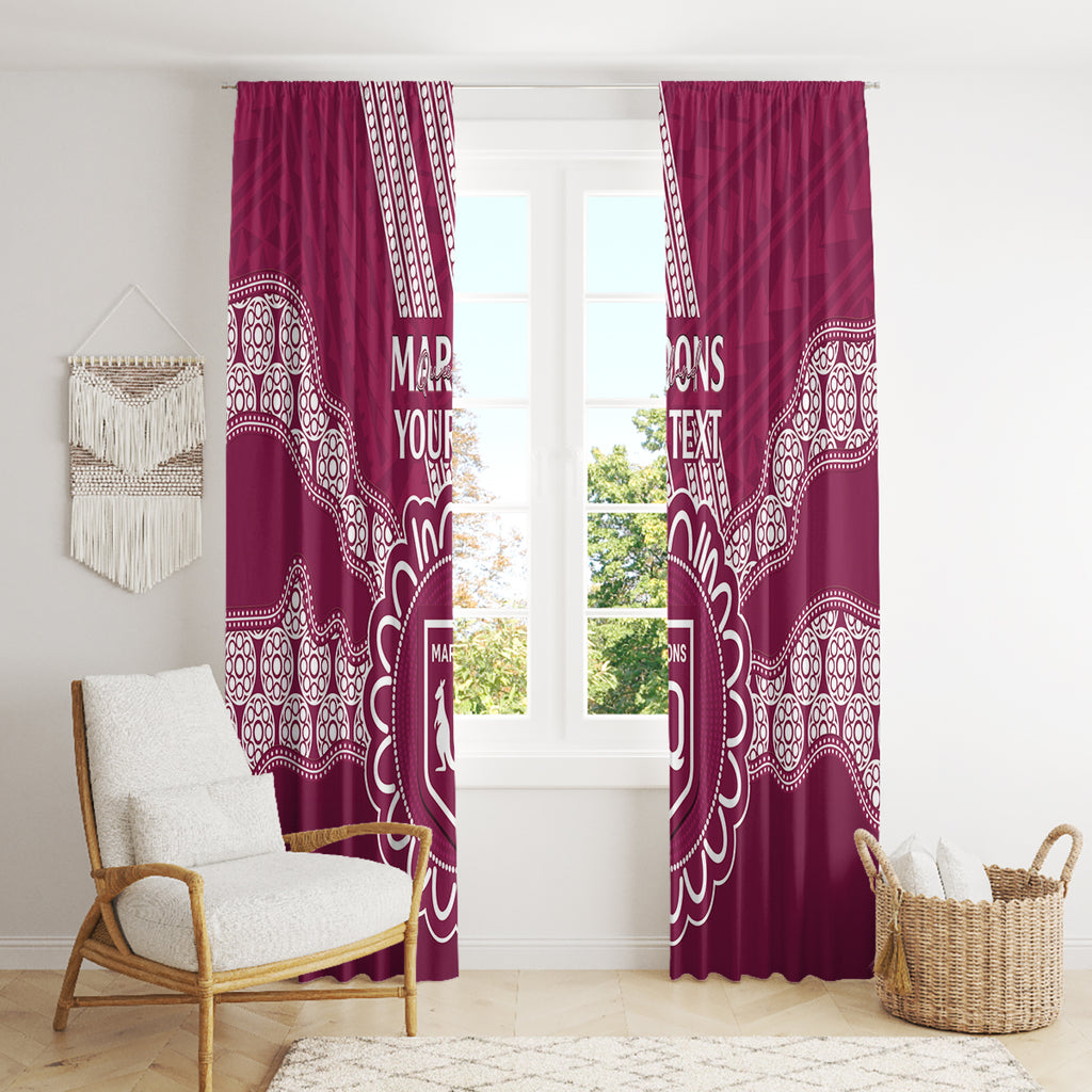 Custom QLD Maroons Rugby Window Curtain Aussie Aboriginal Mix Polynesian Pattern