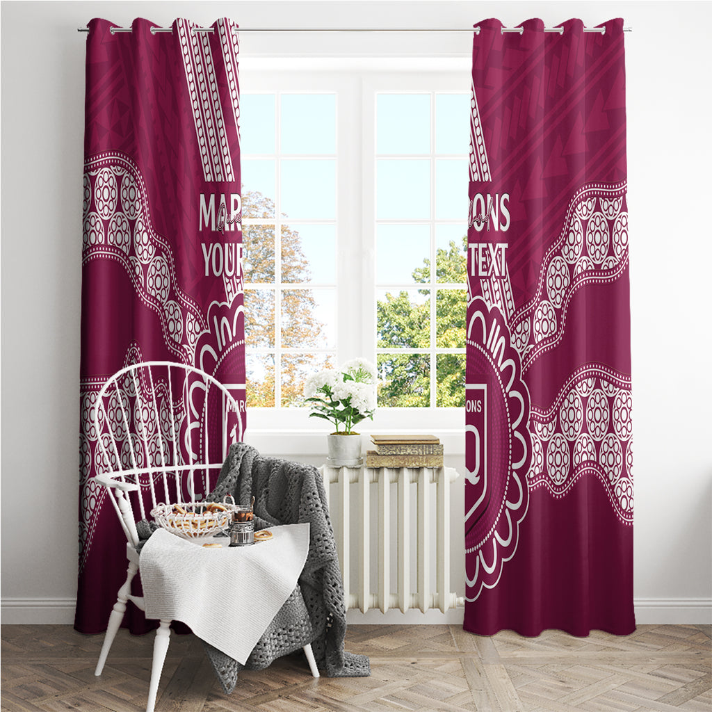 Custom QLD Maroons Rugby Window Curtain Aussie Aboriginal Mix Polynesian Pattern