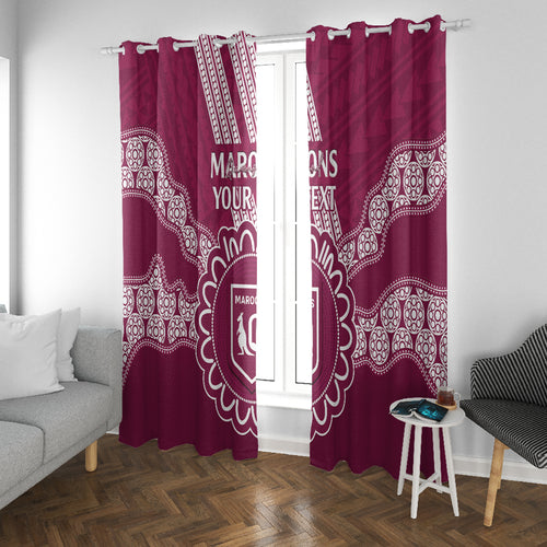 Custom QLD Maroons Rugby Window Curtain Aussie Aboriginal Mix Polynesian Pattern