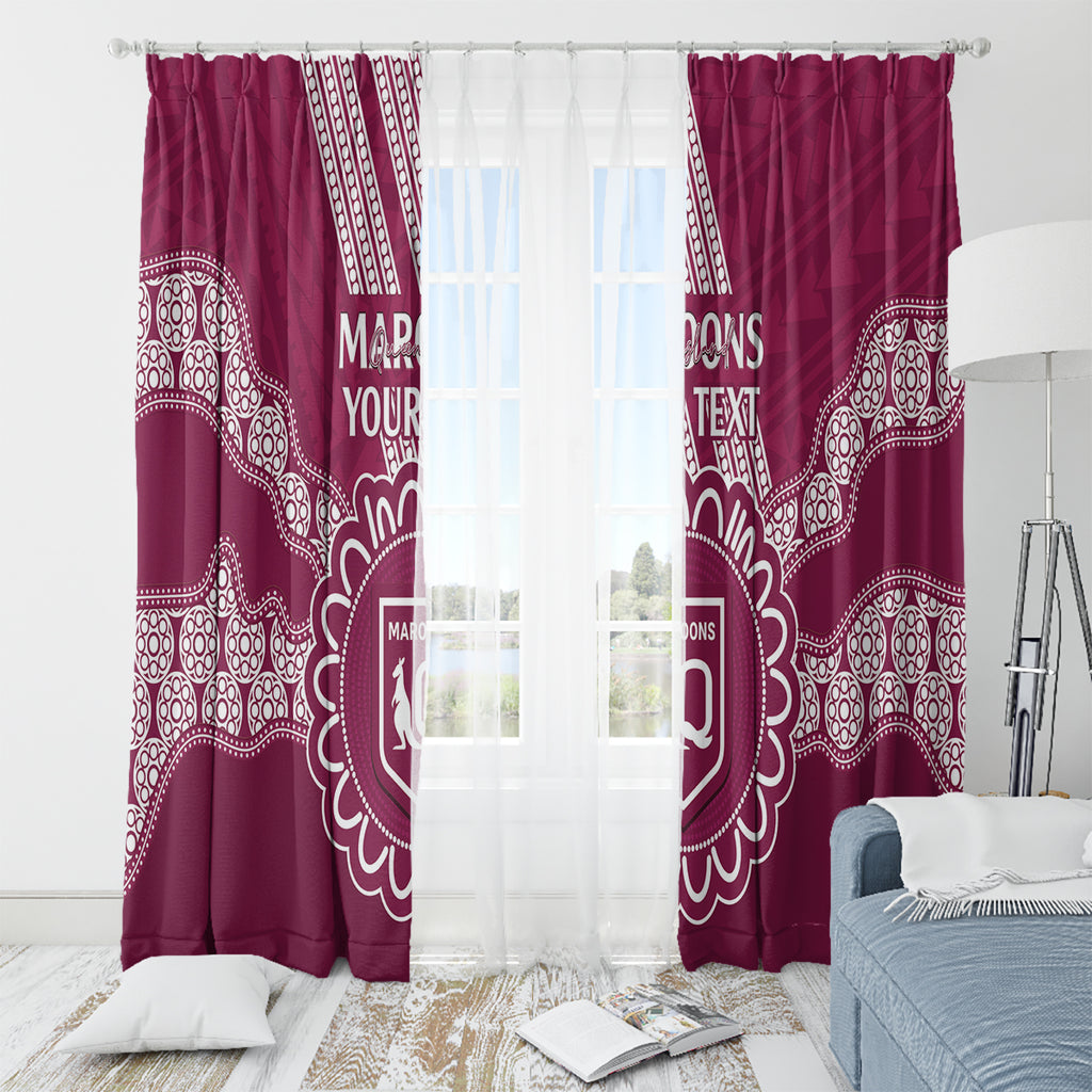 Custom QLD Maroons Rugby Window Curtain Aussie Aboriginal Mix Polynesian Pattern