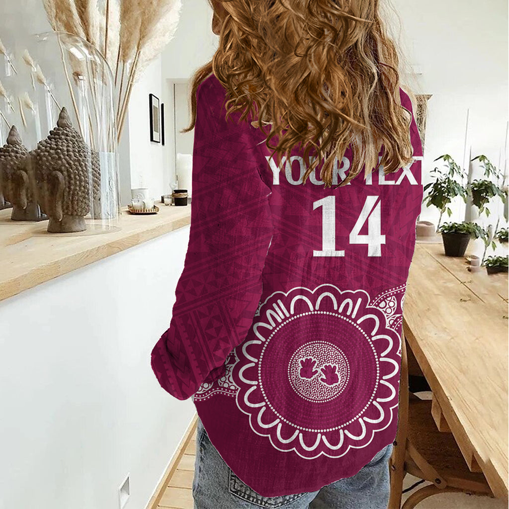 Custom QLD Maroons Rugby Women Casual Shirt Aussie Aboriginal Mix Polynesian Pattern