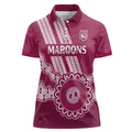 Custom QLD Maroons Rugby Women Polo Shirt Aussie Aboriginal Mix Polynesian Pattern
