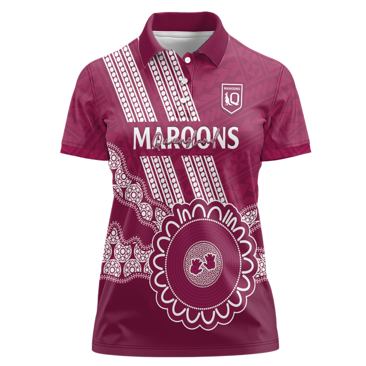 Custom QLD Maroons Rugby Women Polo Shirt Aussie Aboriginal Mix Polynesian Pattern