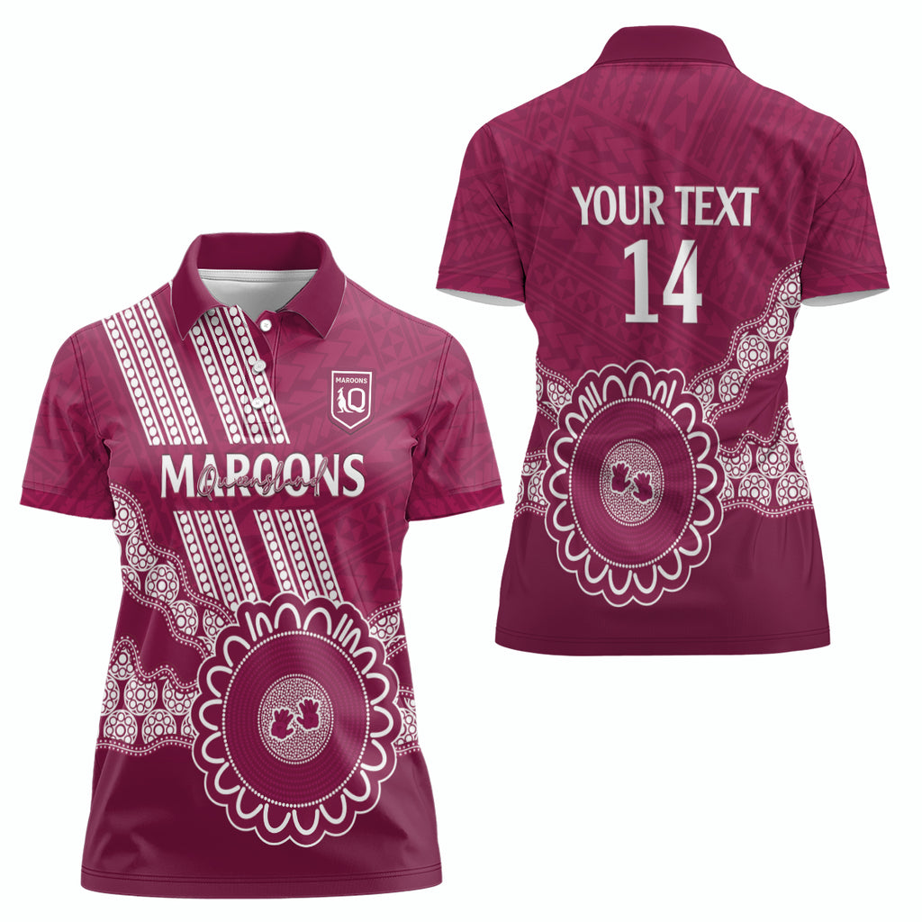 Custom QLD Maroons Rugby Women Polo Shirt Aussie Aboriginal Mix Polynesian Pattern