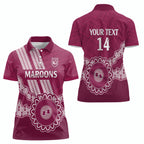 Custom QLD Maroons Rugby Women Polo Shirt Aussie Aboriginal Mix Polynesian Pattern