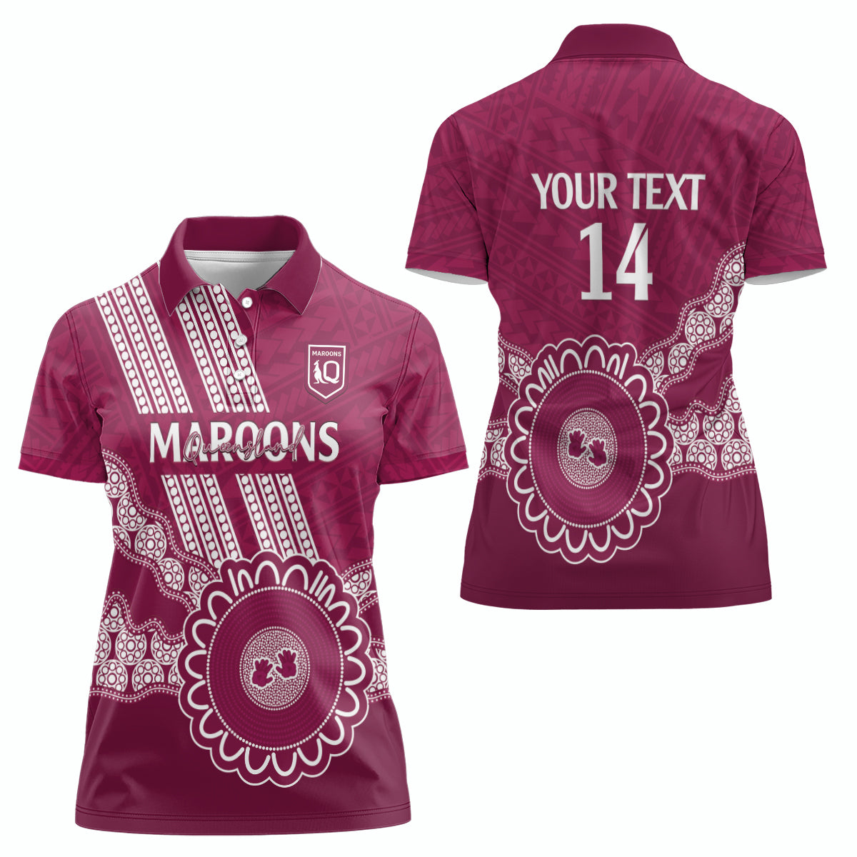 Custom QLD Maroons Rugby Women Polo Shirt Aussie Aboriginal Mix Polynesian Pattern