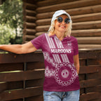 Custom QLD Maroons Rugby Women Polo Shirt Aussie Aboriginal Mix Polynesian Pattern