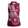 Custom QLD Maroons Rugby Women Sleeveless Polo Shirt Aussie Aboriginal Mix Polynesian Pattern