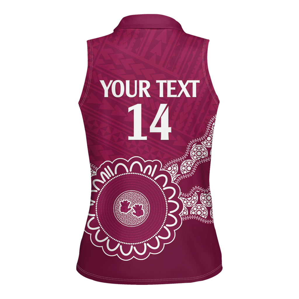 Custom QLD Maroons Rugby Women Sleeveless Polo Shirt Aussie Aboriginal Mix Polynesian Pattern