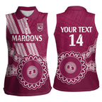 Custom QLD Maroons Rugby Women Sleeveless Polo Shirt Aussie Aboriginal Mix Polynesian Pattern