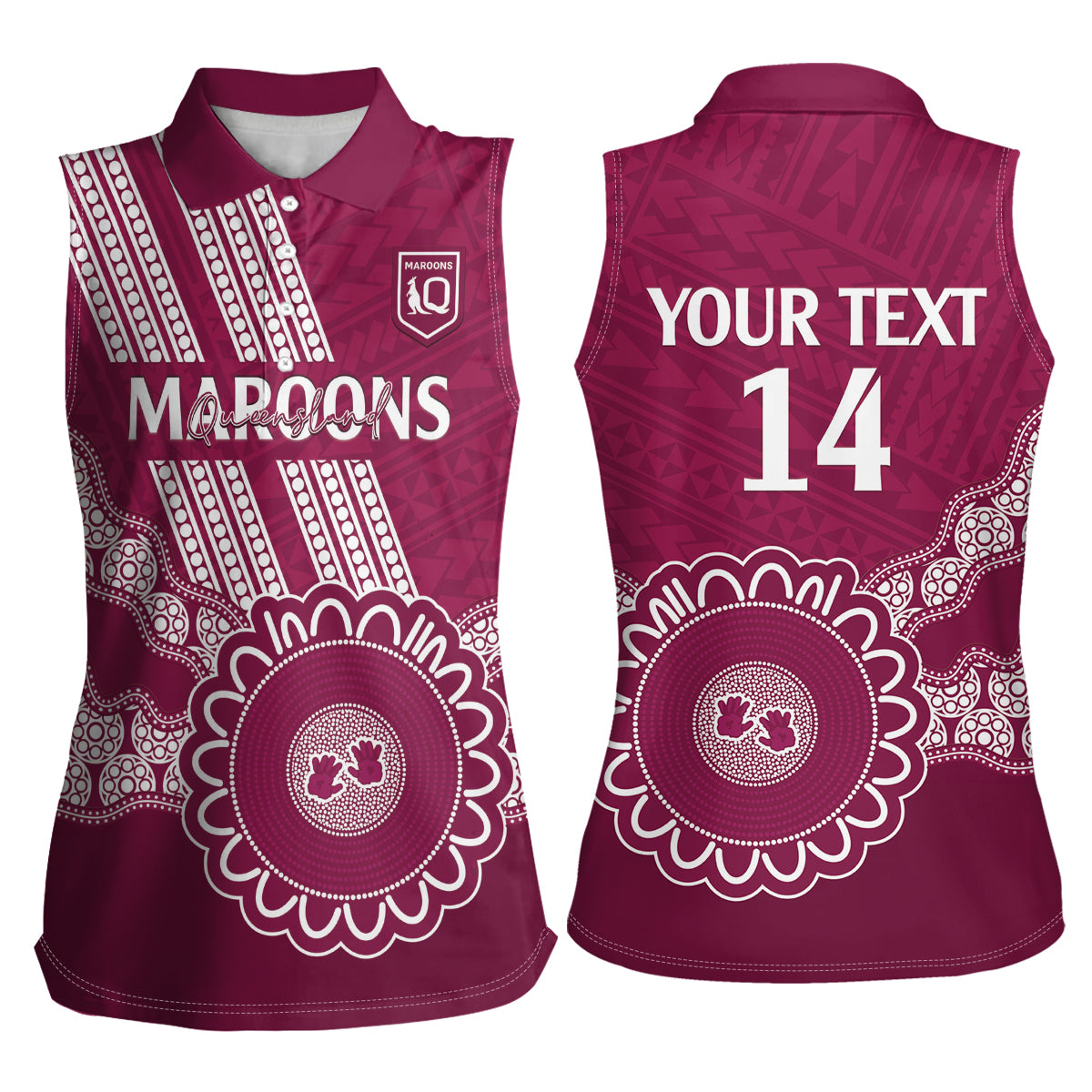 Custom QLD Maroons Rugby Women Sleeveless Polo Shirt Aussie Aboriginal Mix Polynesian Pattern