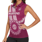 Custom QLD Maroons Rugby Women Sleeveless Polo Shirt Aussie Aboriginal Mix Polynesian Pattern