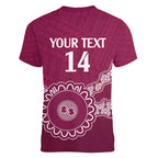 Custom QLD Maroons Rugby Women V-Neck T-Shirt Aussie Aboriginal Mix Polynesian Pattern