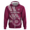 Custom QLD Maroons Rugby Zip Hoodie Aussie Aboriginal Mix Polynesian Pattern