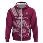 Custom QLD Maroons Rugby Zip Hoodie Aussie Aboriginal Mix Polynesian Pattern