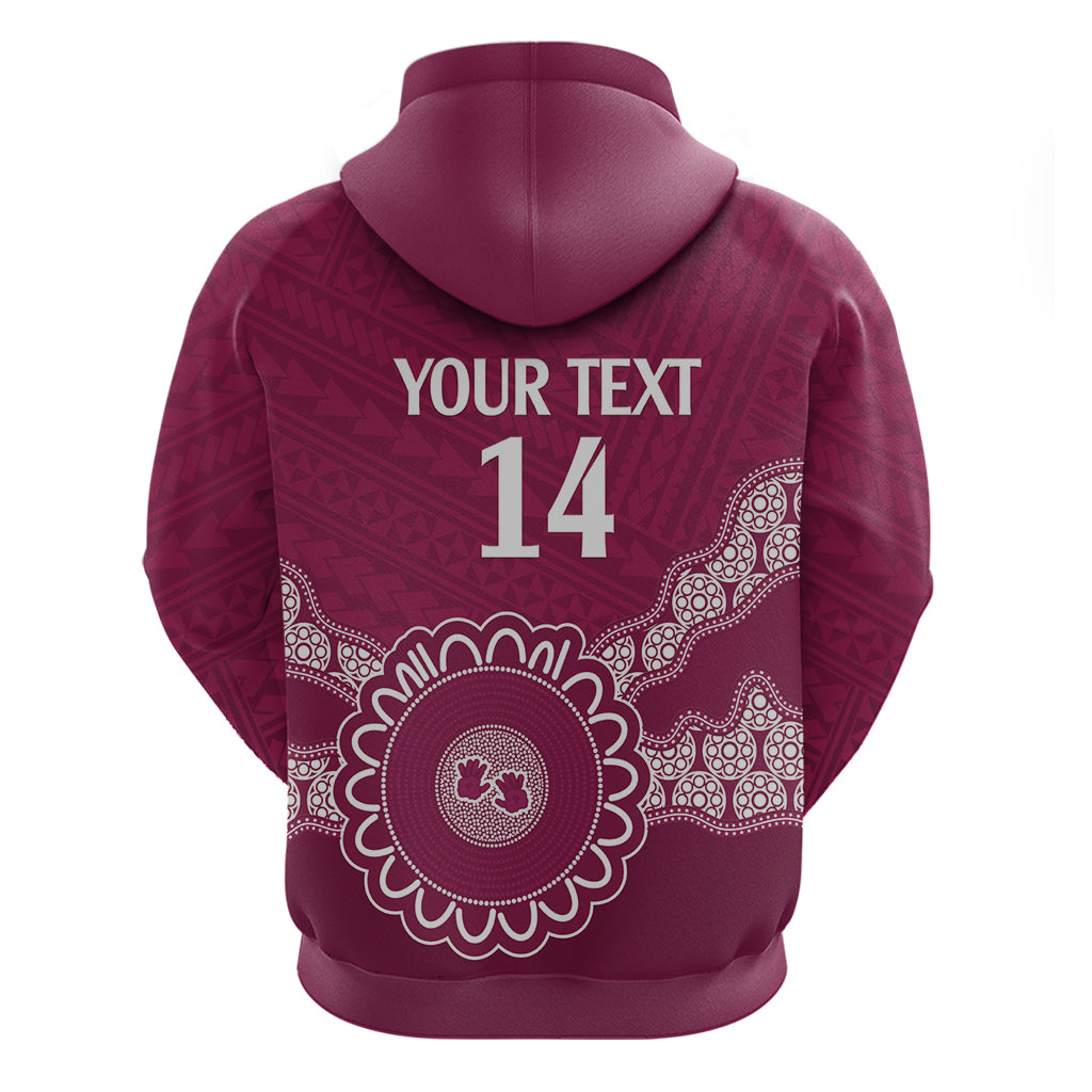 Custom QLD Maroons Rugby Zip Hoodie Aussie Aboriginal Mix Polynesian Pattern