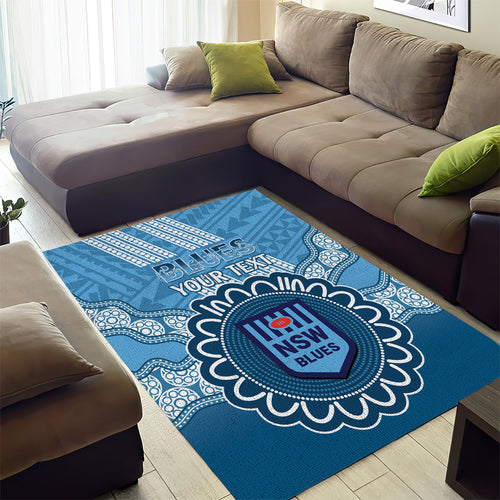 Custom NSW Blues Rugby Area Rug Aussie Aboriginal Mix Polynesian Pattern