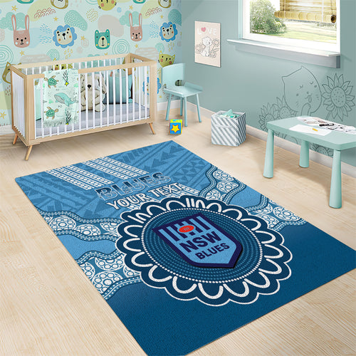 Custom NSW Blues Rugby Area Rug Aussie Aboriginal Mix Polynesian Pattern