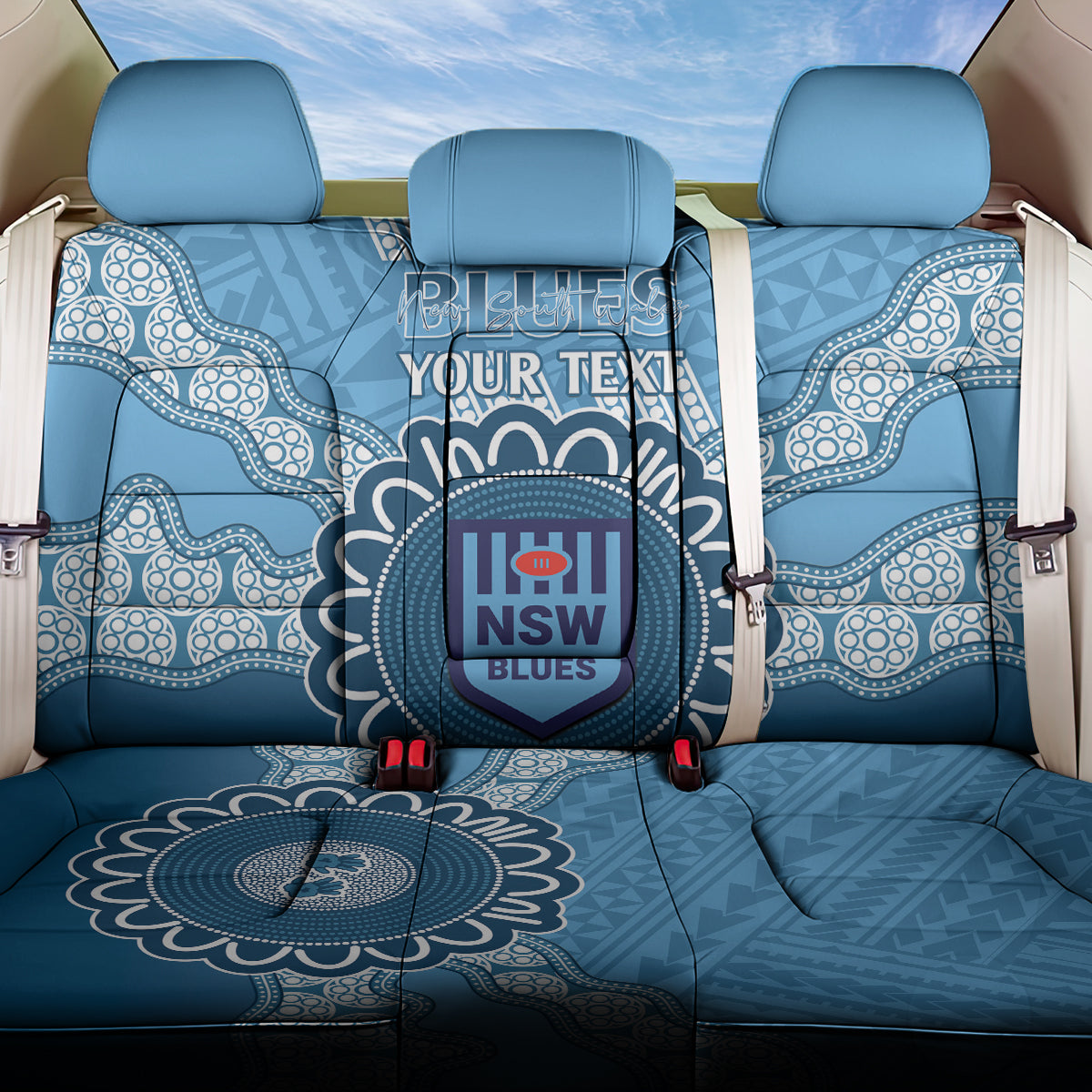 Custom NSW Blues Rugby Back Car Seat Cover Aussie Aboriginal Mix Polynesian Pattern