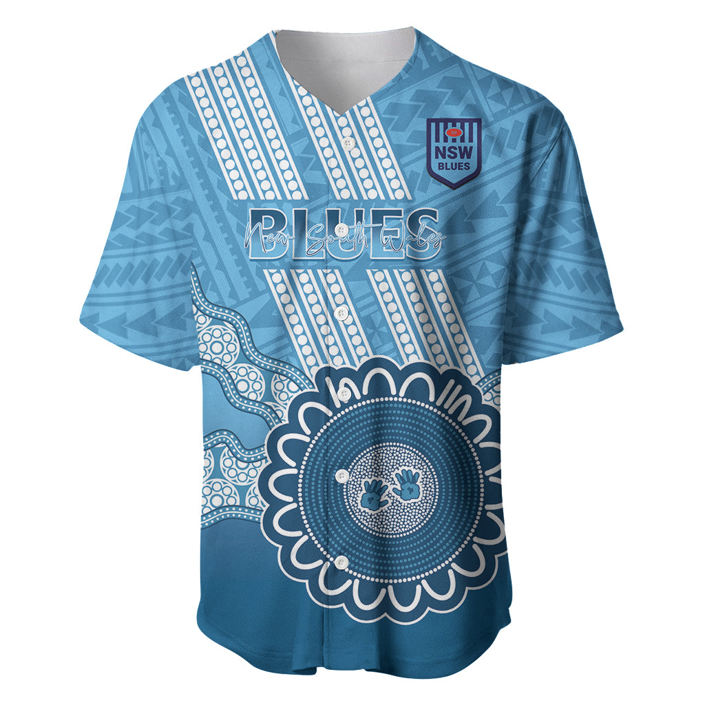 Custom NSW Blues Rugby Baseball Jersey Aussie Aboriginal Mix Polynesian Pattern