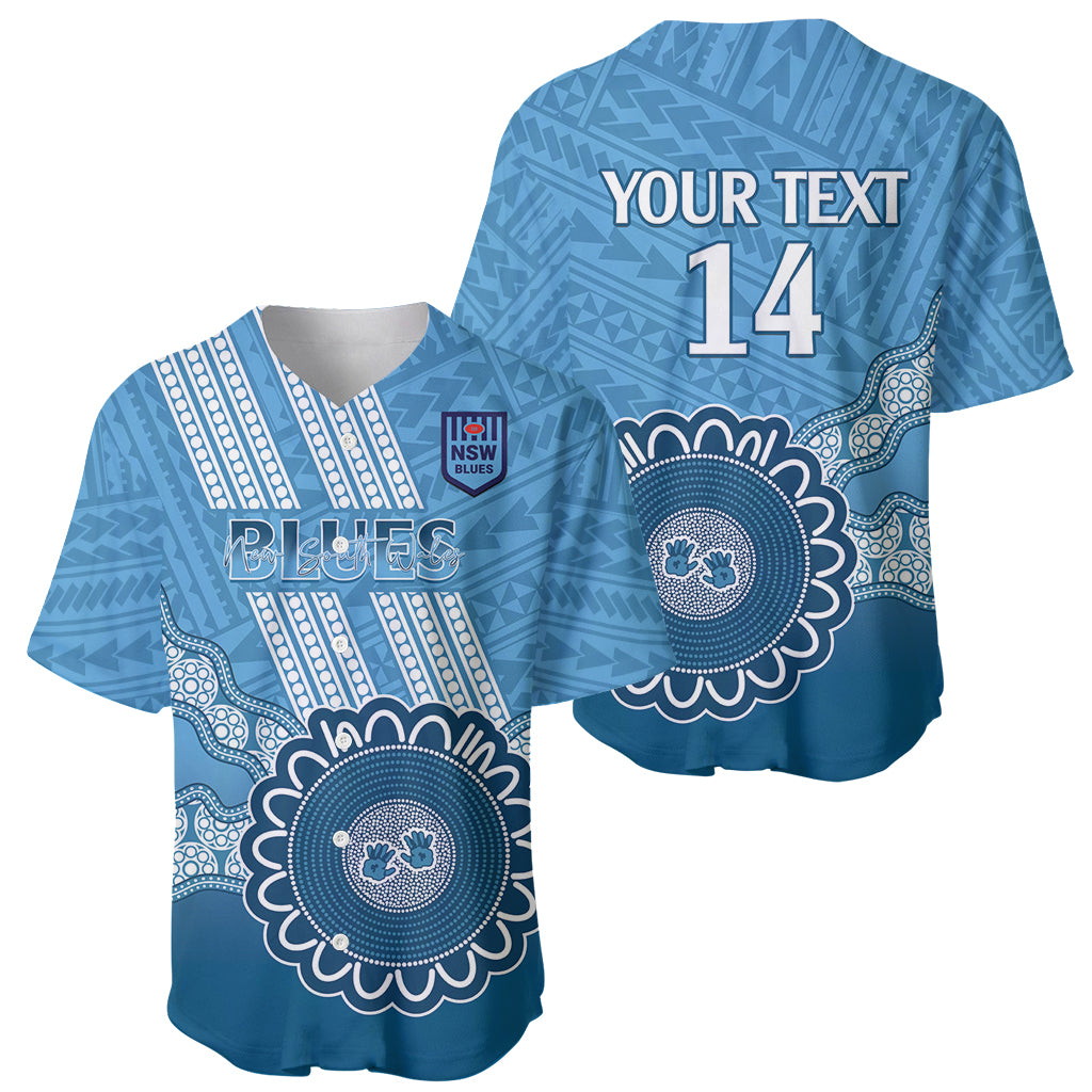 Custom NSW Blues Rugby Baseball Jersey Aussie Aboriginal Mix Polynesian Pattern