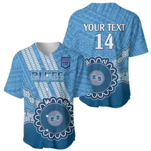 Custom NSW Blues Rugby Baseball Jersey Aussie Aboriginal Mix Polynesian Pattern